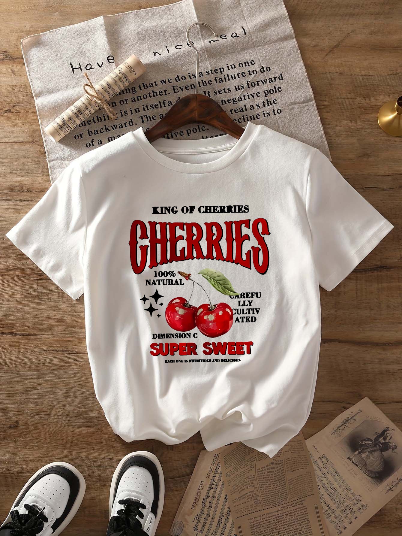 Top Round Neck Cartoon Printed Short Sleeve