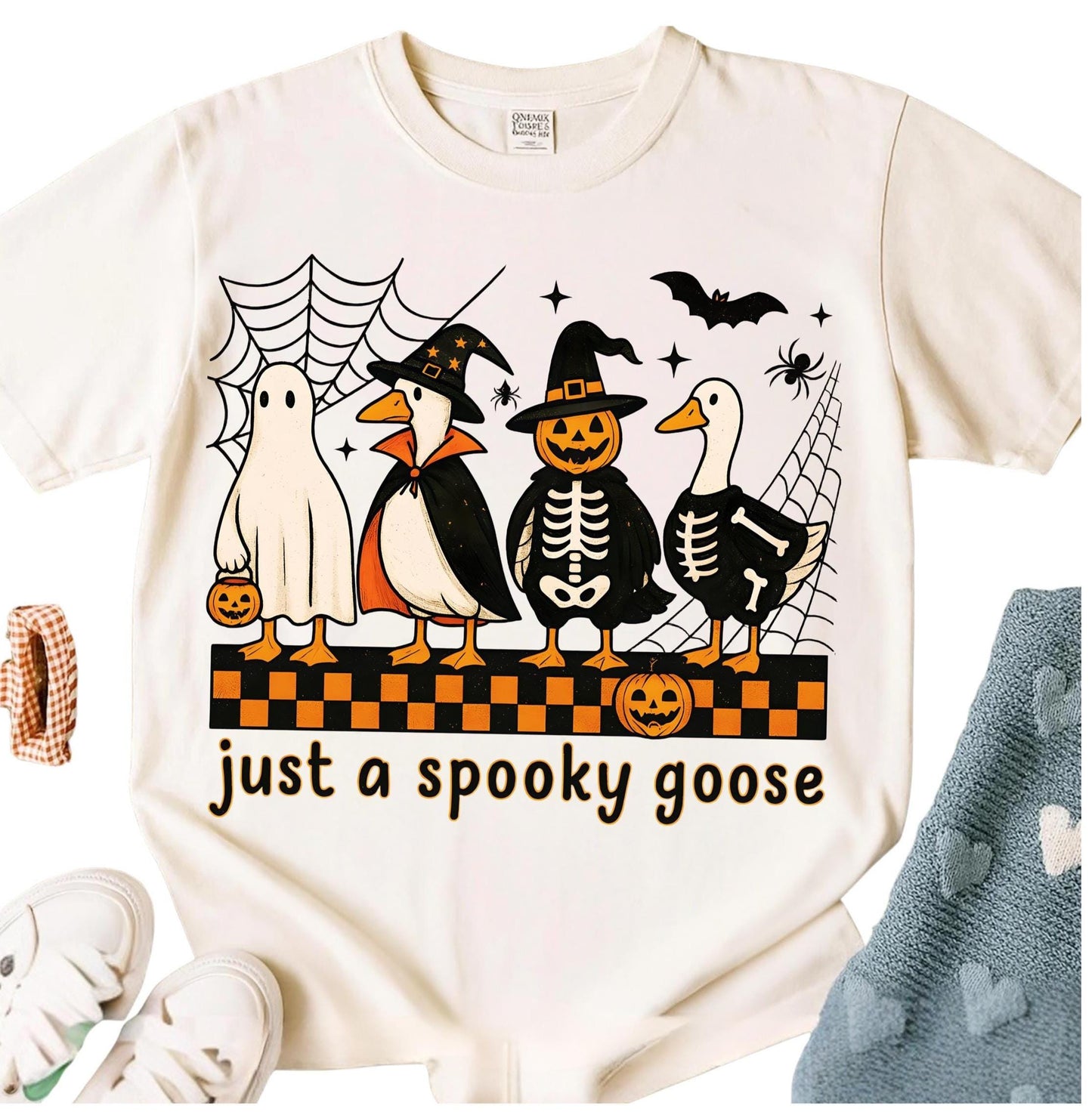 Spooky Goose Halloween Shirt, Funny Goose Skeleton Witch Pumpkin Ghost, Fall Sublimation Shirt, Cute Horror Shirt, Just a Spooky Goose