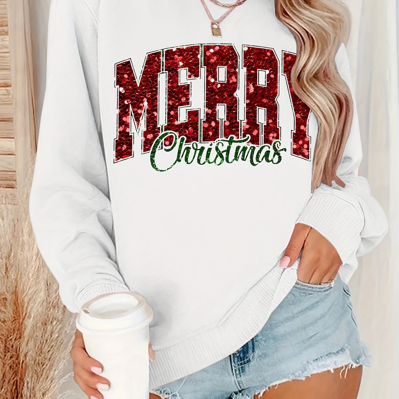 Casual Round Neck Women's Christmas Pattern Sweater