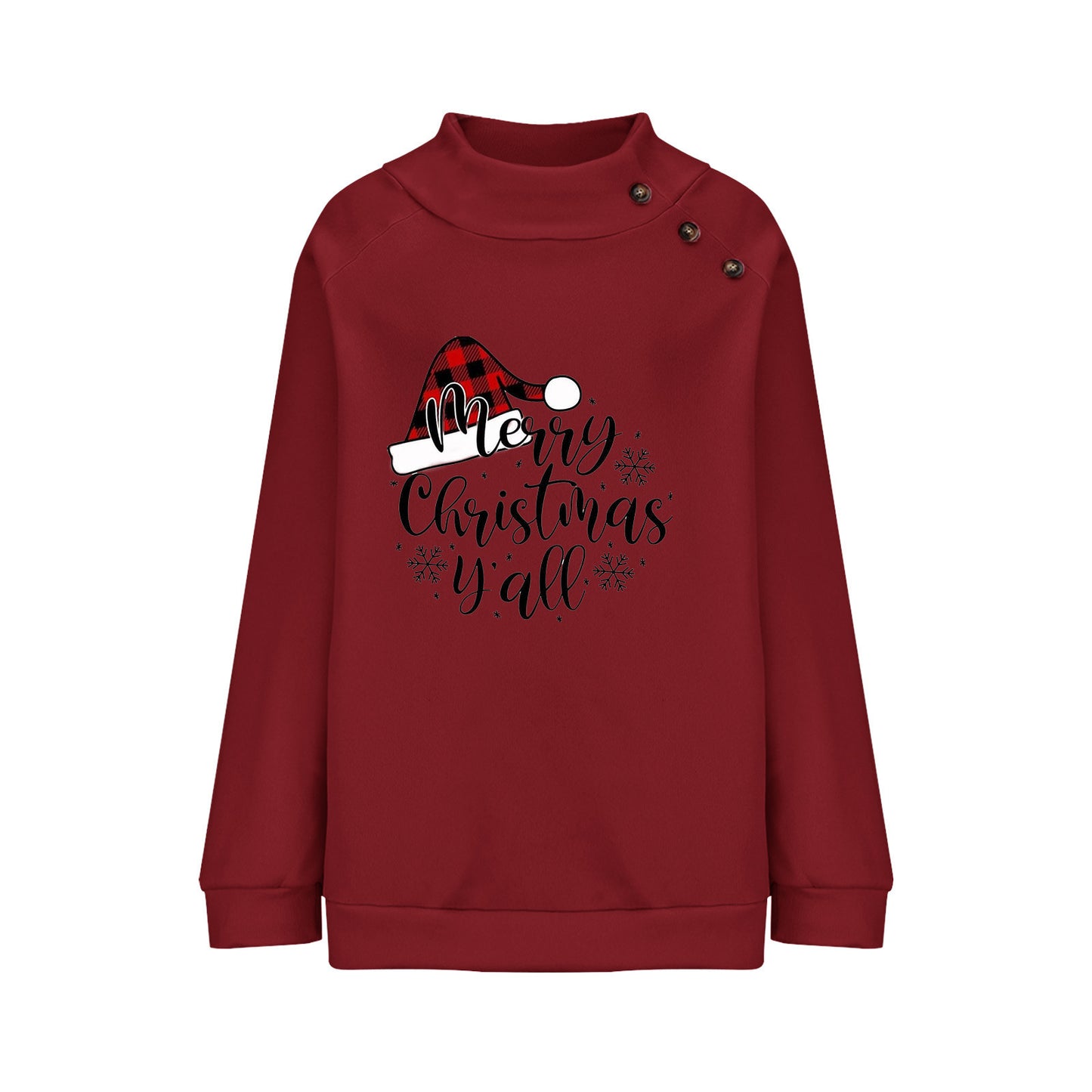 Cartoon Turtleneck Christmas Printed Loose Sweatshirt Women