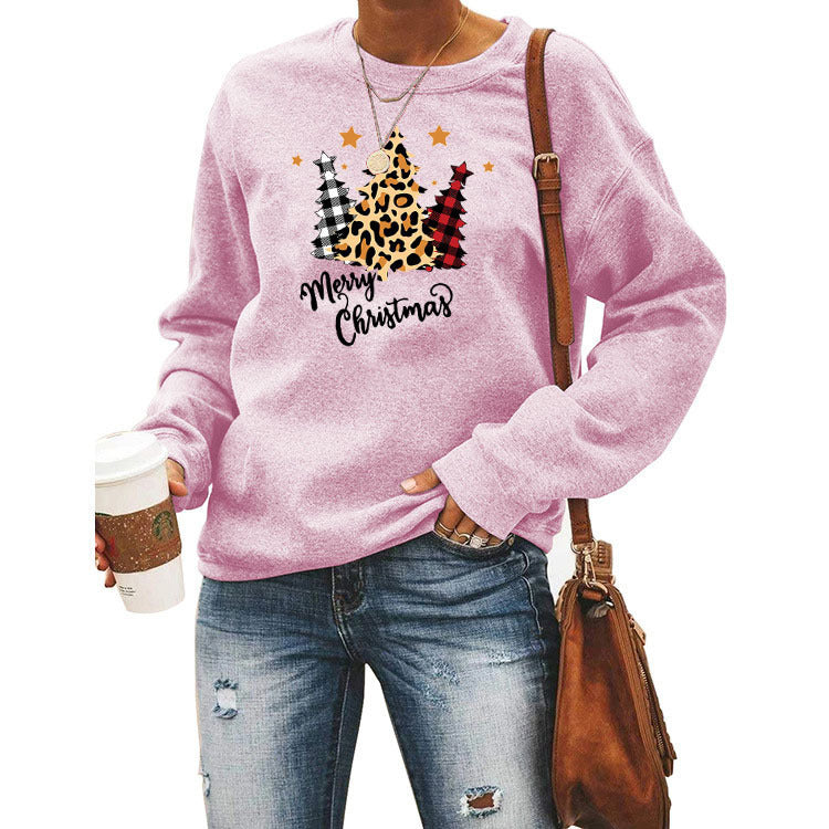 Women Christmas Pattern Printed Long Sleeve Pullover Bottom Shirt