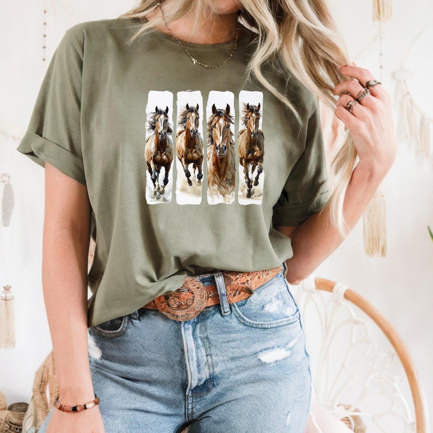 Dynamic Galloping Wild Horses Art Print, Horse Lovers Unisex Tee, Equestrian Gift, Horseback Riding Apparel, Animal Lover Shirt