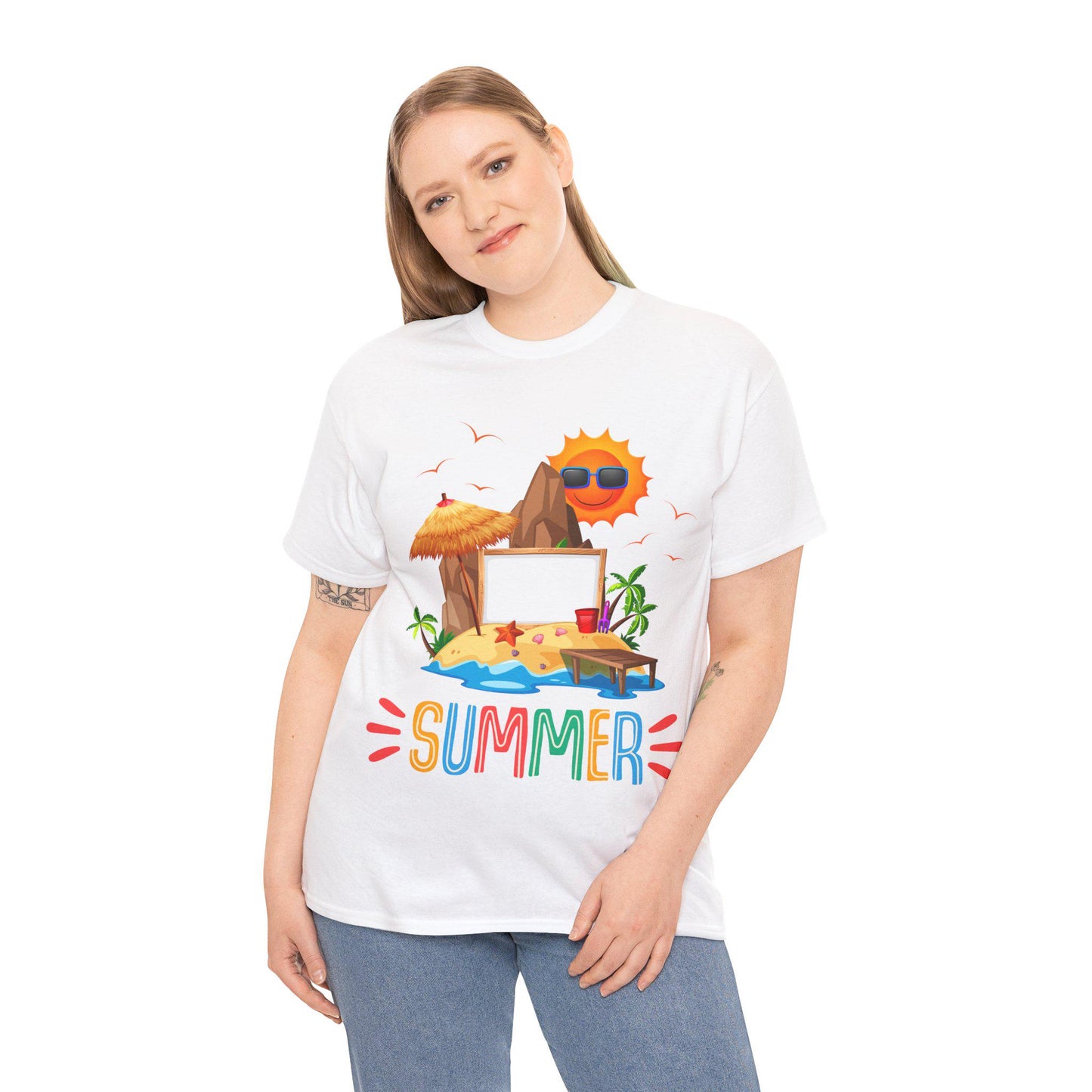 Sunny Summer Vibes T-shirt Unisex Heavy Cotton Tee, Beach Shirt, Vacation Top, Summer Party Apparel, Fun Graphic Tee, Casual Summer Wear