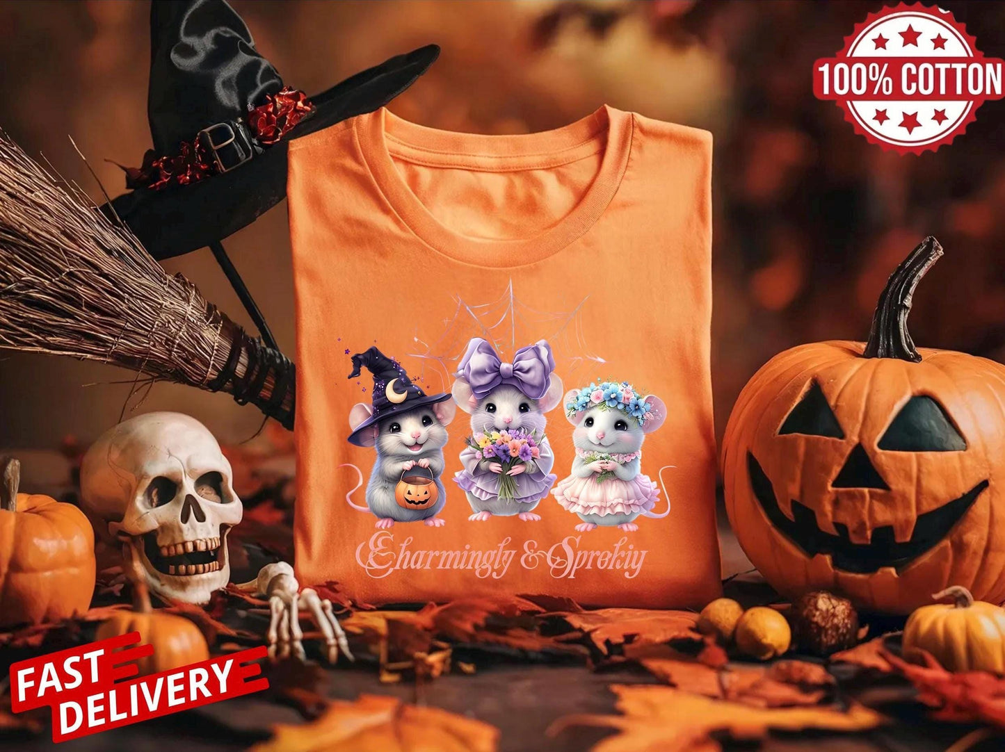 Cute Halloween Mouse Shirt for Women, Kawaii Spooky Season Tee,Fall Festival Graphic Top,Autumn Gift Idea, Witch Mouse Shirt