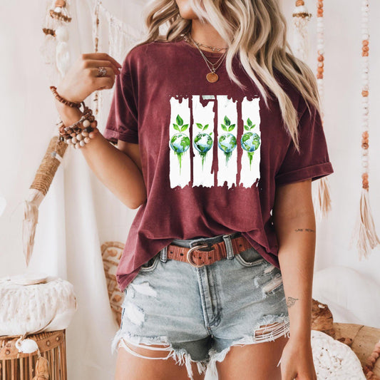 Eco-Friendly Earth & Green Leaves Graphic Tee: Sustainable Planet T-Shirt for Nature Lovers, Earth Day Gift, Eco-Conscious Apparel