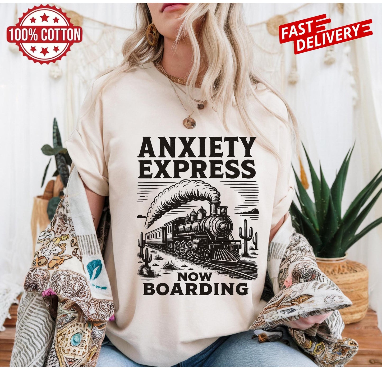 Funny Anxiety Express t-shirt, retro sarcastic mental health tee, train humor shirt oversized gift for anxious people