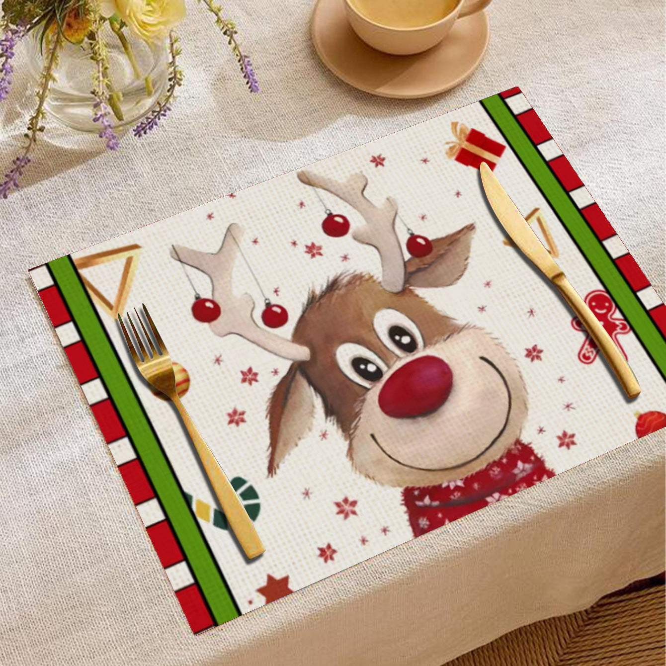 Christmas Cartoon Elk Printing Placemat Western Restaurant Insulation Multiple Options Table Cloth