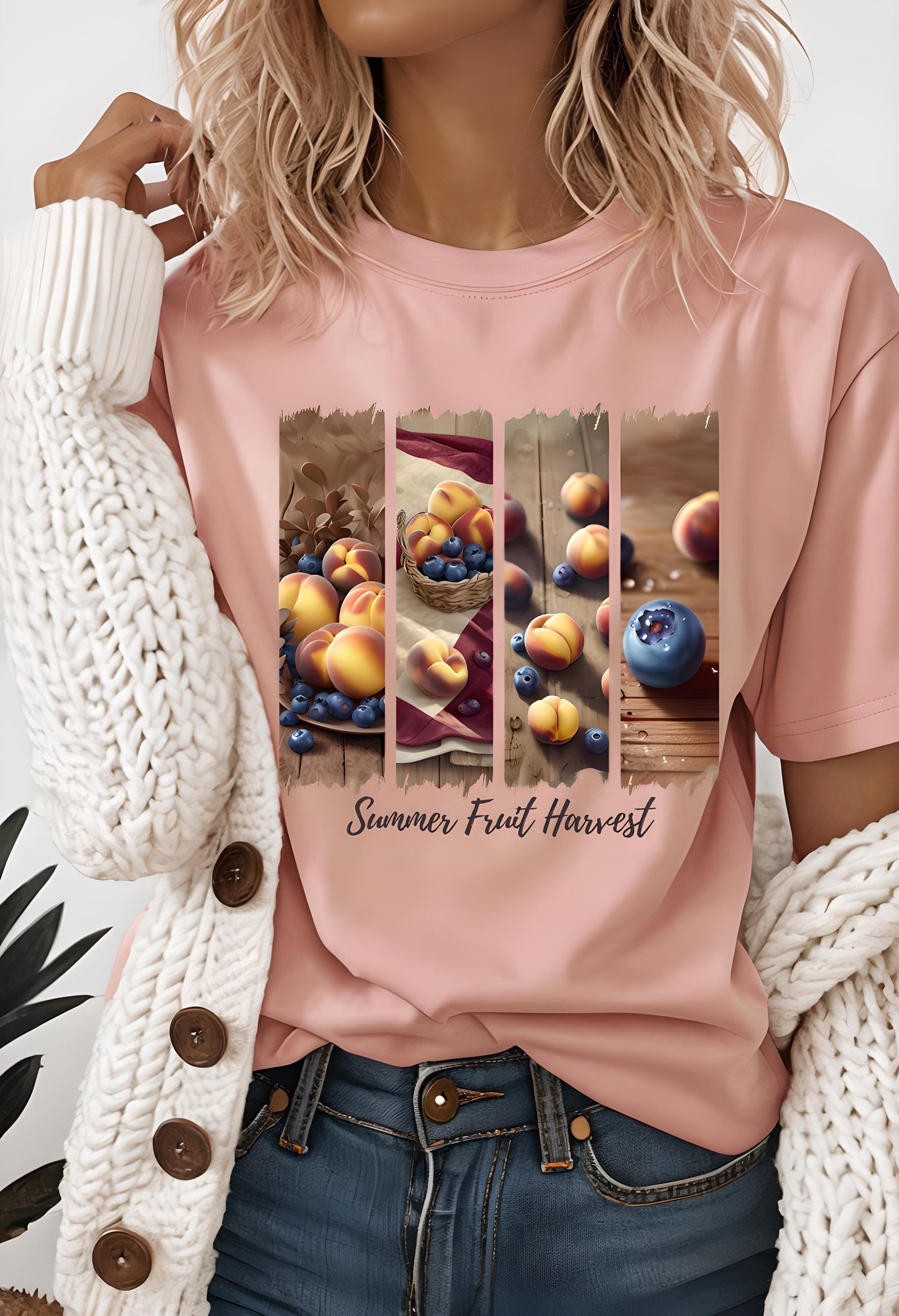 Summer Fruit T Shirt Peach Blueberry Graphic Tee Farm Fresh Vintage Country Style Unisex Rustic Summer Top For Men Women