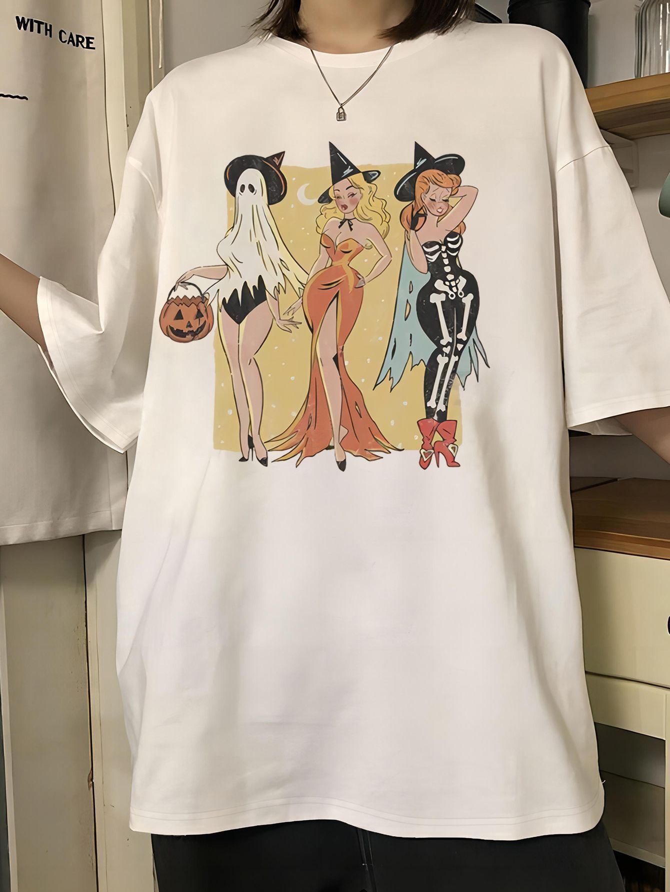 Women's Round Neck Halloween Pumpkin Print Short Sleeve