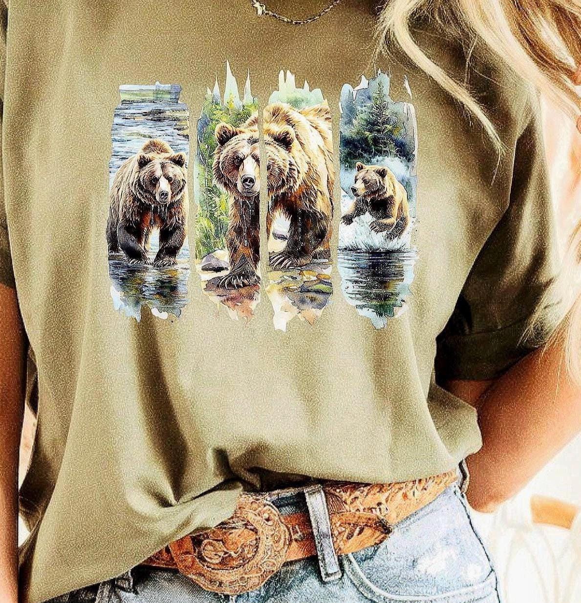 Organic Cotton Grizzly Bear T Shirt Wildlife Art Graphic Tee Nature Lover Unisex Forest Animal Gift Majestic Bear Top Casual Apparel