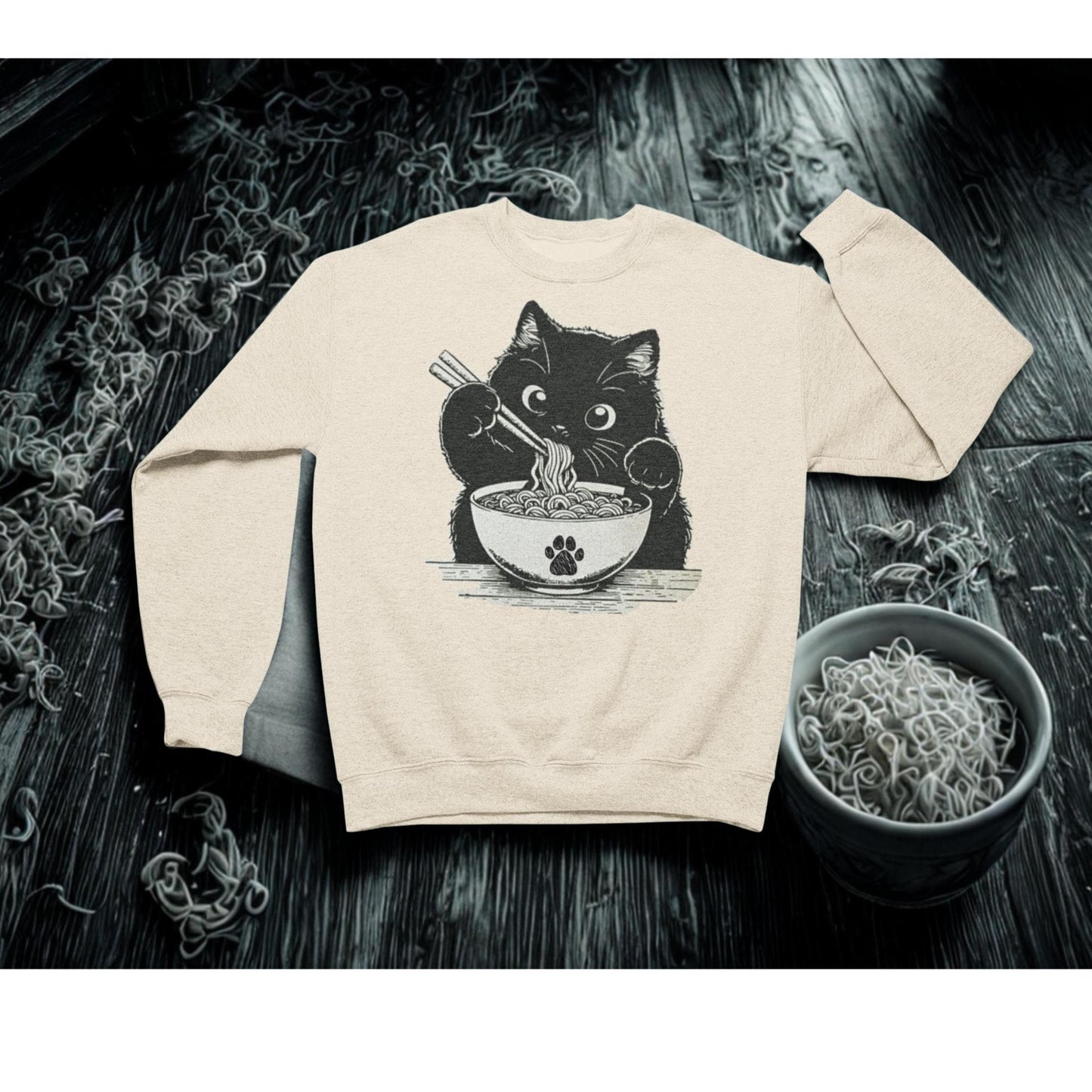 Noodle Cat Shirt Ramen Cat Sweatshirt Funny Cat Lover Tee Cat Mom Shirt Animal Lover Graphic Top Cute Cat Lovers Gift For Women Mom