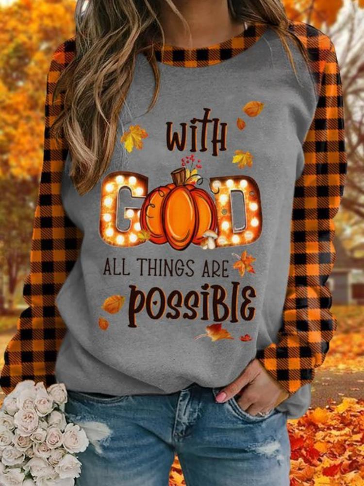 Style Trendy Line Fashion Round Neck Halloween Pumpkin Lamp T-shirt Girl Loose Top