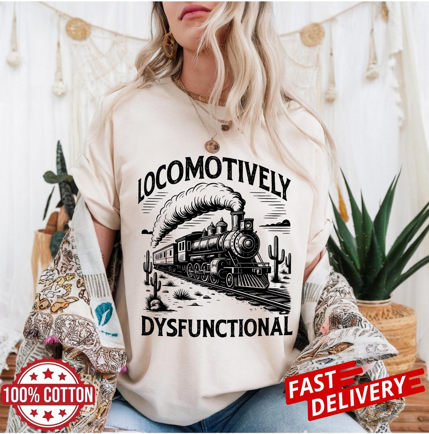 Sarcastic locomotive joke shirt, funny vintage railroad quote tee, unisex oversized dysfunctional gift idea