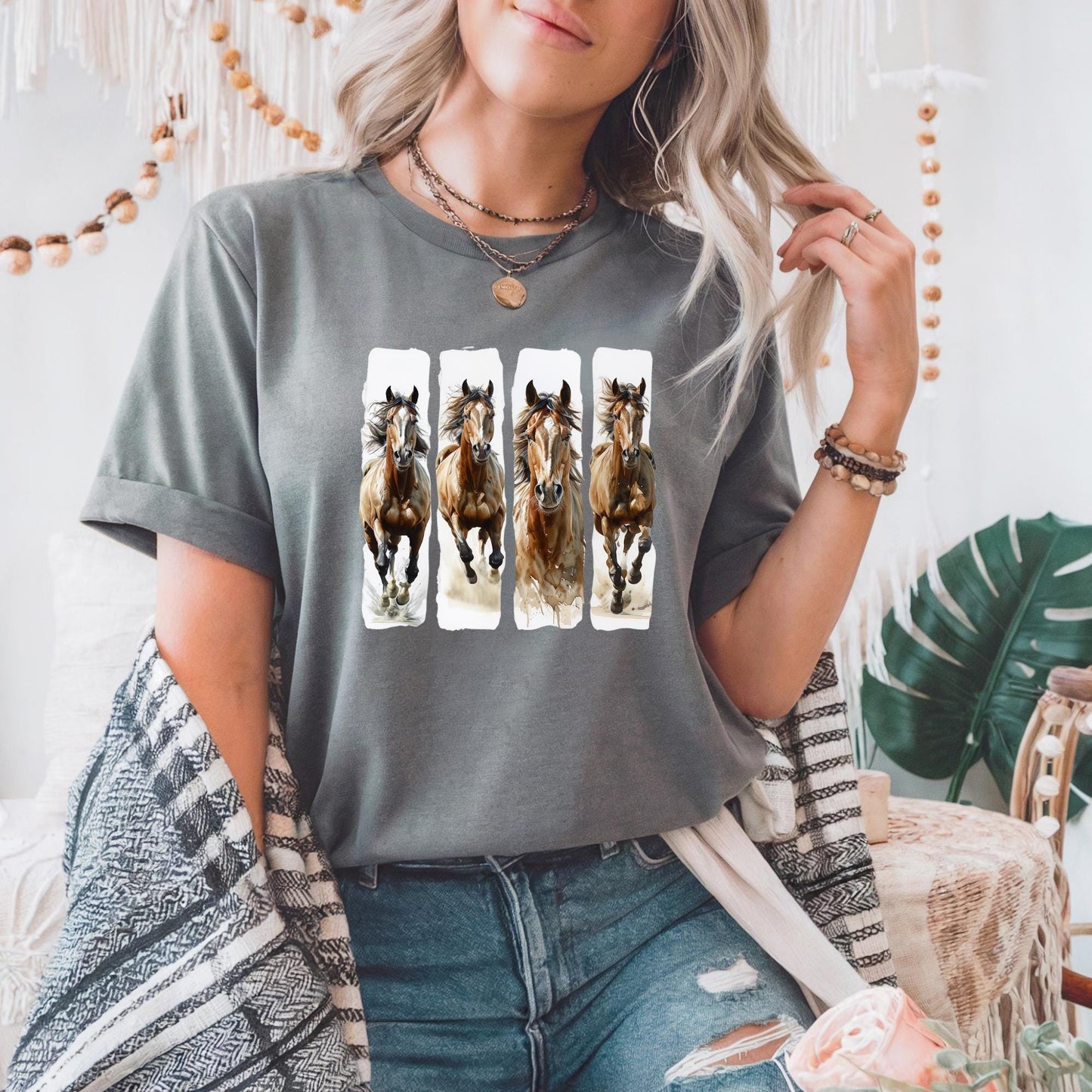 Dynamic Galloping Wild Horses Art Print, Horse Lovers Unisex Tee, Equestrian Gift, Horseback Riding Apparel, Animal Lover Shirt