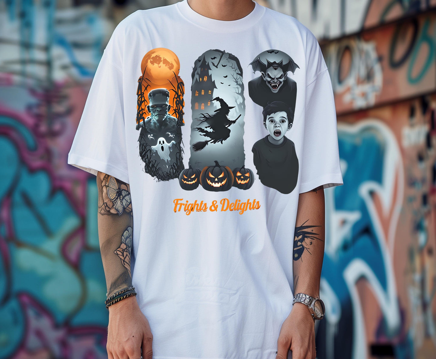 Halloween Unisex T Shirt Spooky Cotton Tee Frights And Delights Festive Apparel Trick Or Treat Graphic Top For Men Women Party Wear