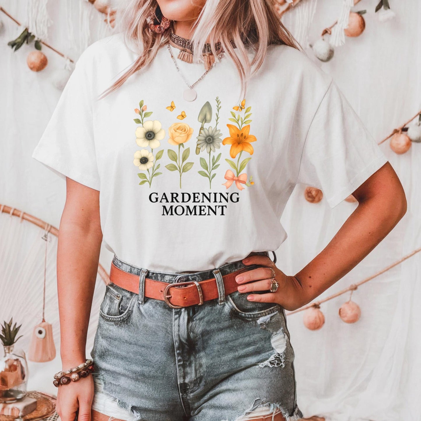 Gardening Moment Tee, Floral Unisex Cotton Shirt, Spring Gift, Nature Lover Shirt, Gardening Enthusiast Gift, Nature Plant Graphic Shirt
