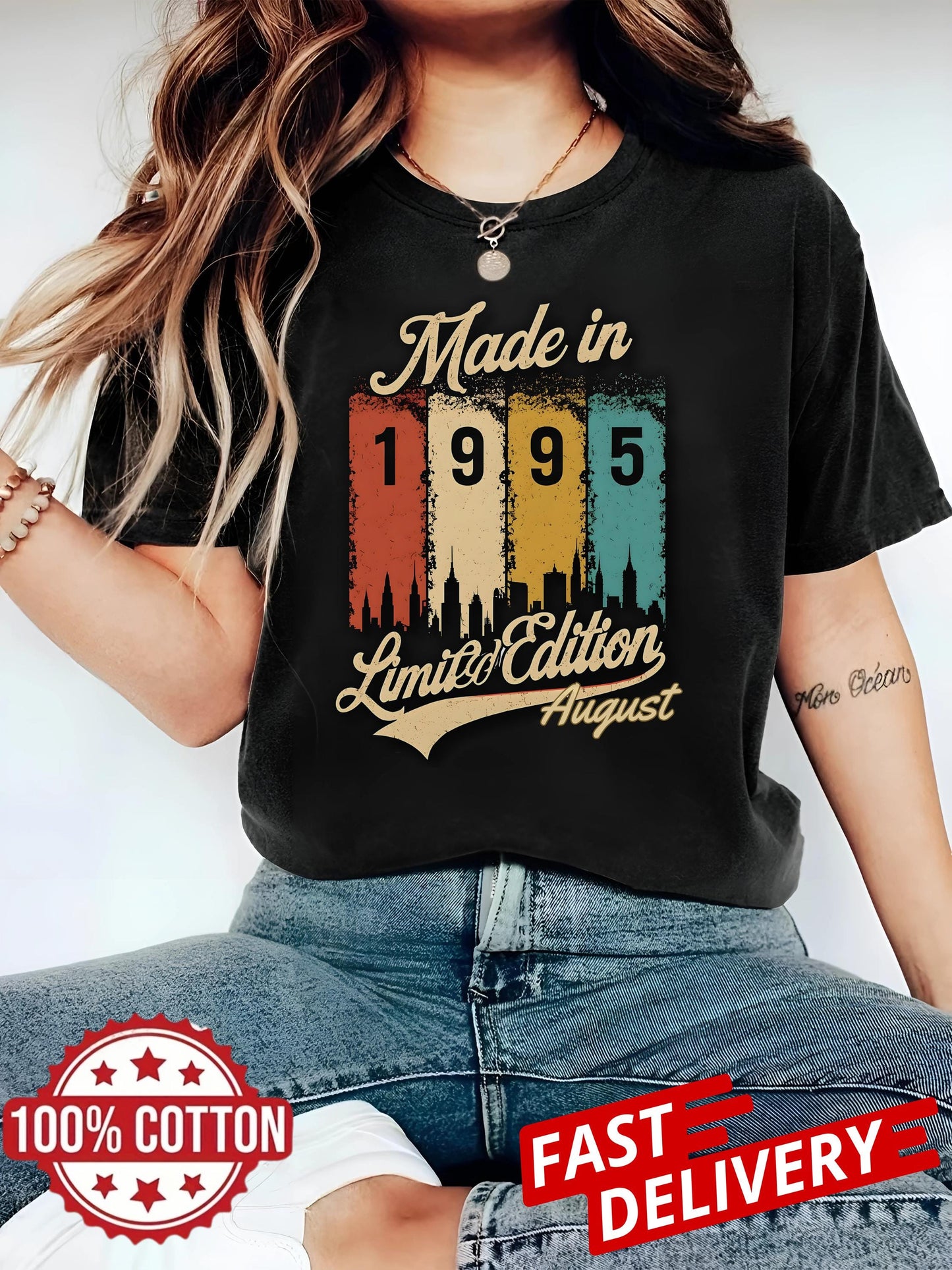 Made in 1995 August T Shirt Limited Edition 30th Birthday Gift Te Vintage Born in august Shirt for Men Women Retro 1995 Tee Unisex