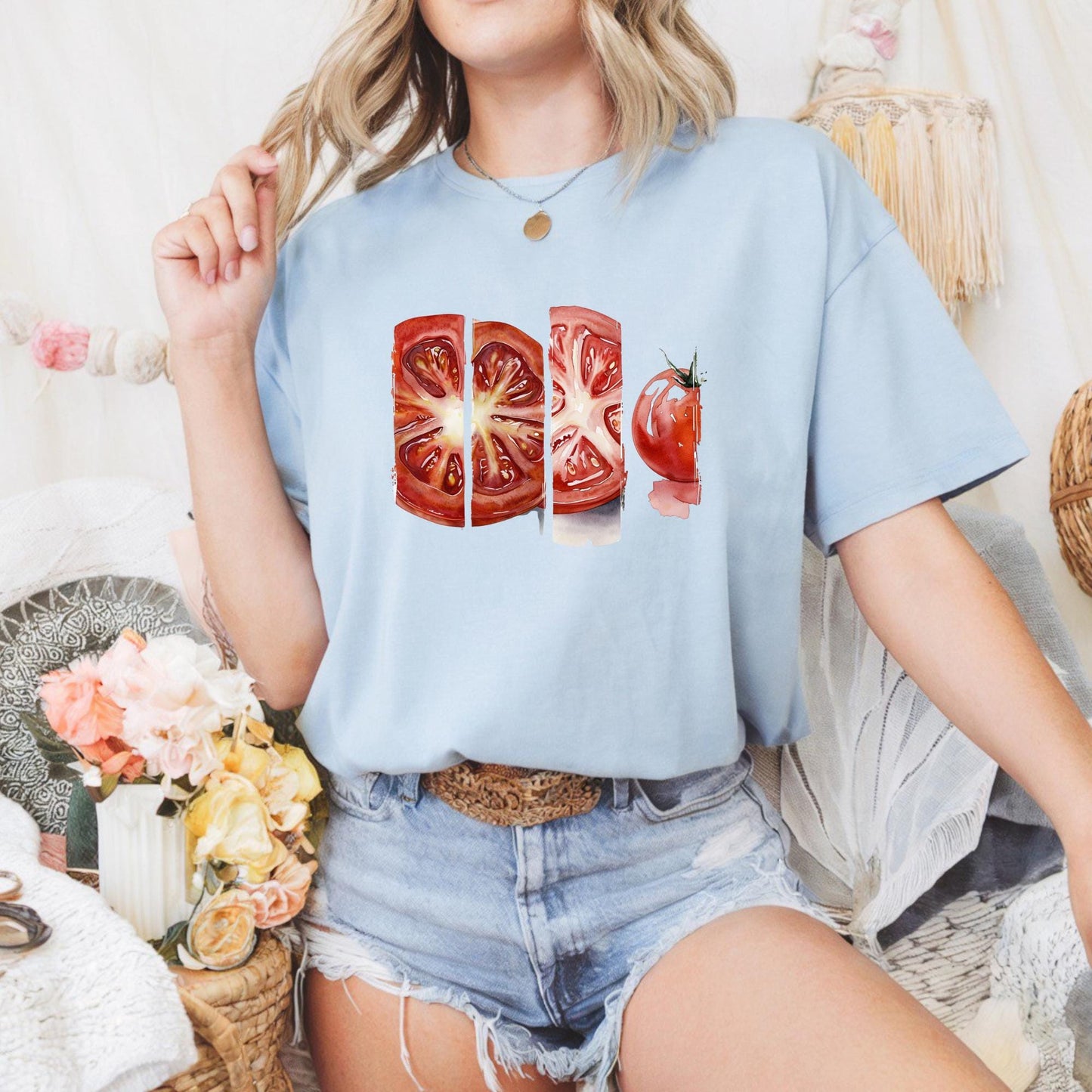 Freshly Cut Tomato Tee Unisex Cotton T Shirt Gardening Gift Vegan Style Casual Summer Wear Foodie Apparel Unique Gift For Men Women