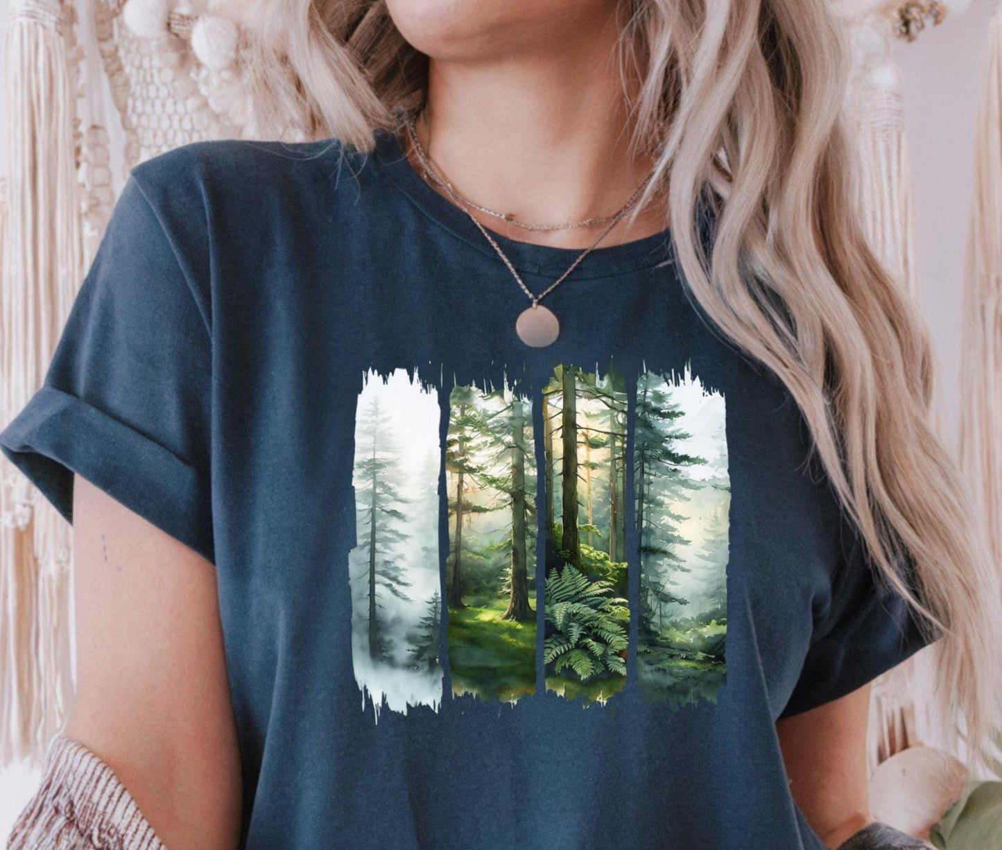 Enchanted Misty Forest Tee, Organic Woodland Landscape T-Shirt, Unisex Nature Graphic Shirt, Outdoors Lover Gift, Hiking Apparel