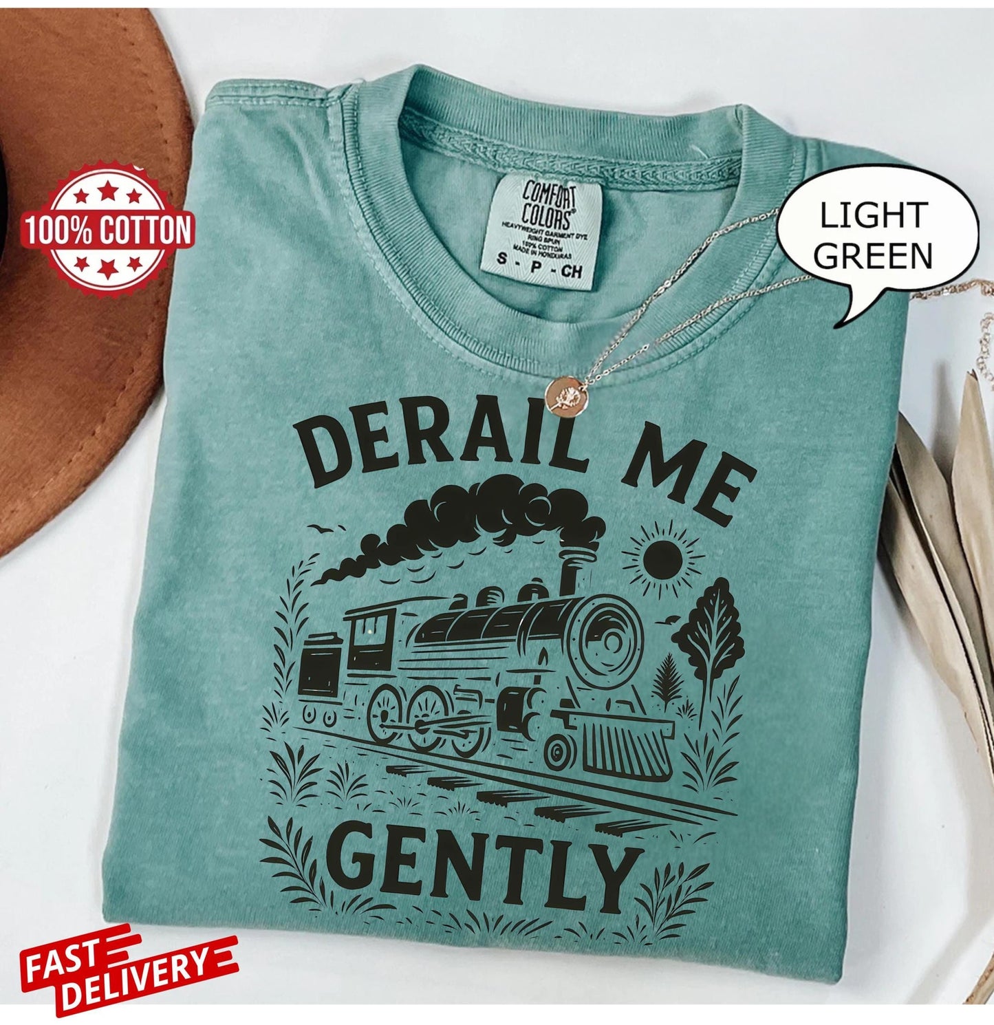 vintage train t-shirt with derail me gently print, retro locomotive graphic tee for adults, sarcastic unisex gift with dark humor