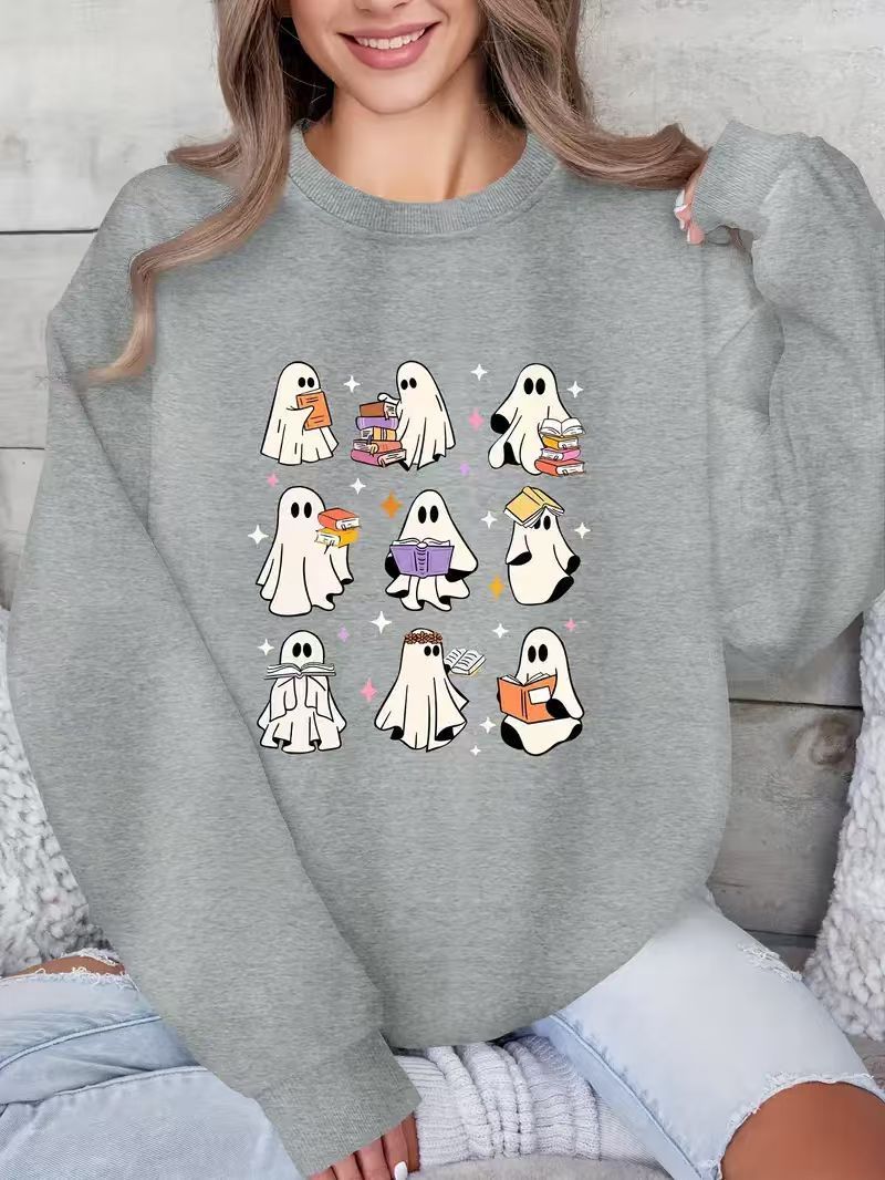Halloween Three Six Nine Ghost Reading Theme Pattern Brushed Hoody