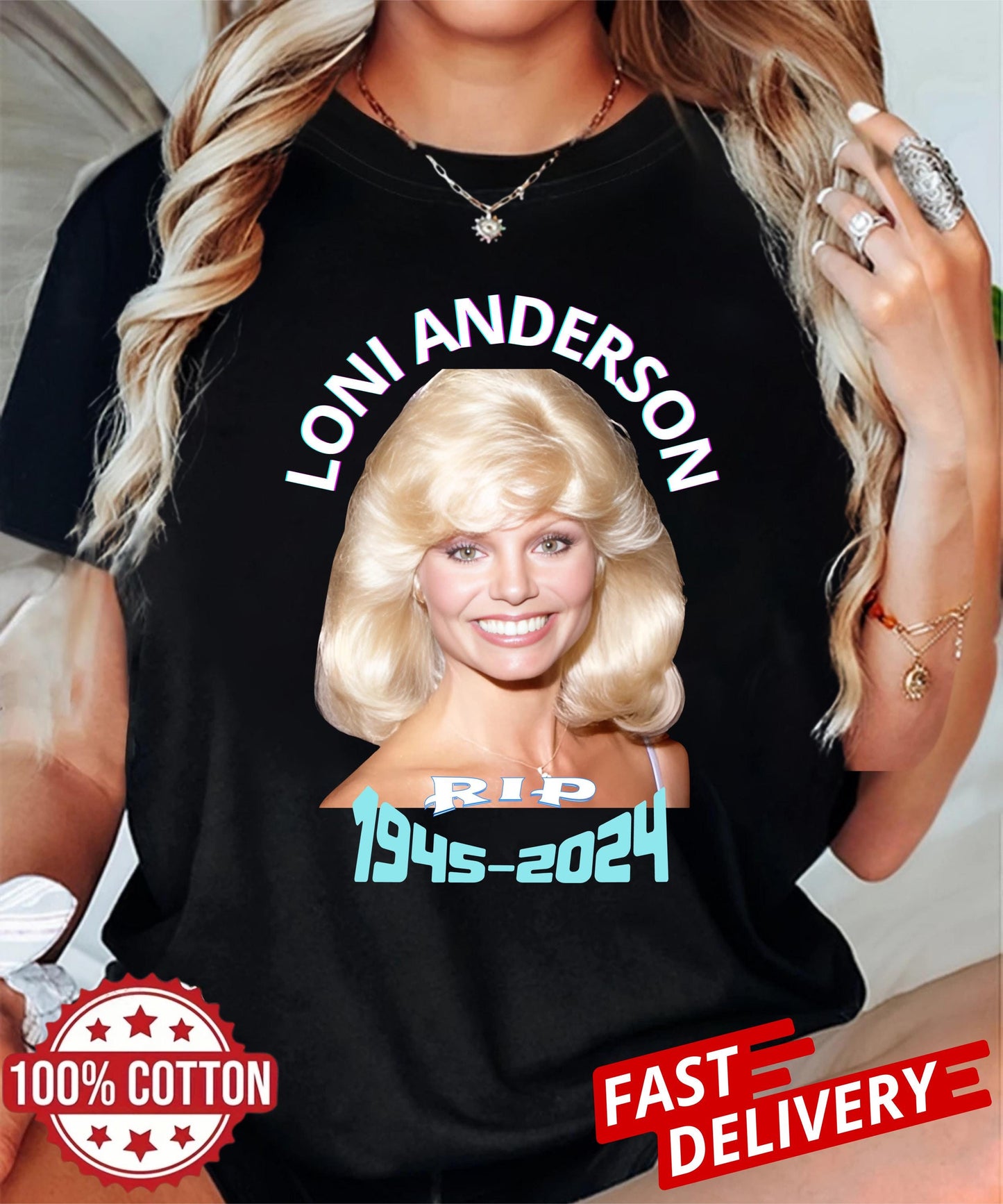 Vintage Loni Anderson RIP 1945–2025 Tribute Tee | Retro 80s WKRP in Cincinnati Bootleg Shirt | Celebrity Memorial T‑Shirt
