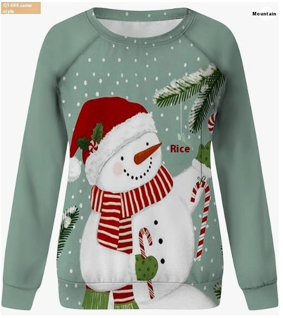 Christmas European And American Women Printed Crew Neck Sweatshirt