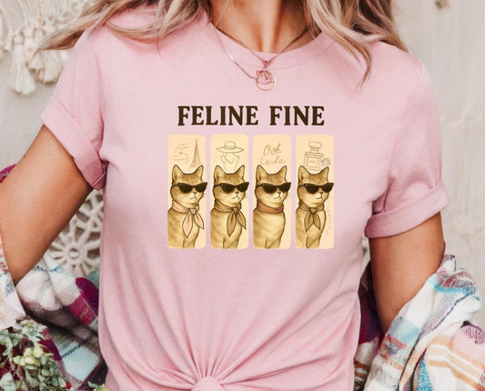 Feline Fine Unisex Heavy Cotton Tee, Cat Lover Gift, Funny Animal T-Shirt, Cute Pet Apparel, Birthday, Casual Wear, Hipster Pet Fashion Gift