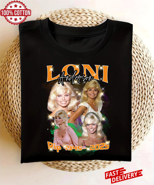 Vintage shirt Loni Anderson RIP 1945–2025 Tribute Tee | Celebrity Tribute Bootleg Shirt | WKRP in Retro Cincinnati 80s Memorial T‑Shirt