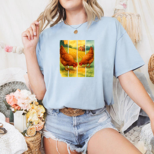 Rustic Farmhouse Chicken Tee, Unisex Heavy Cotton Tee, Country Style Shirt, Gift for Farmers, Vintage Animal Design, Perfect for Casual Wear