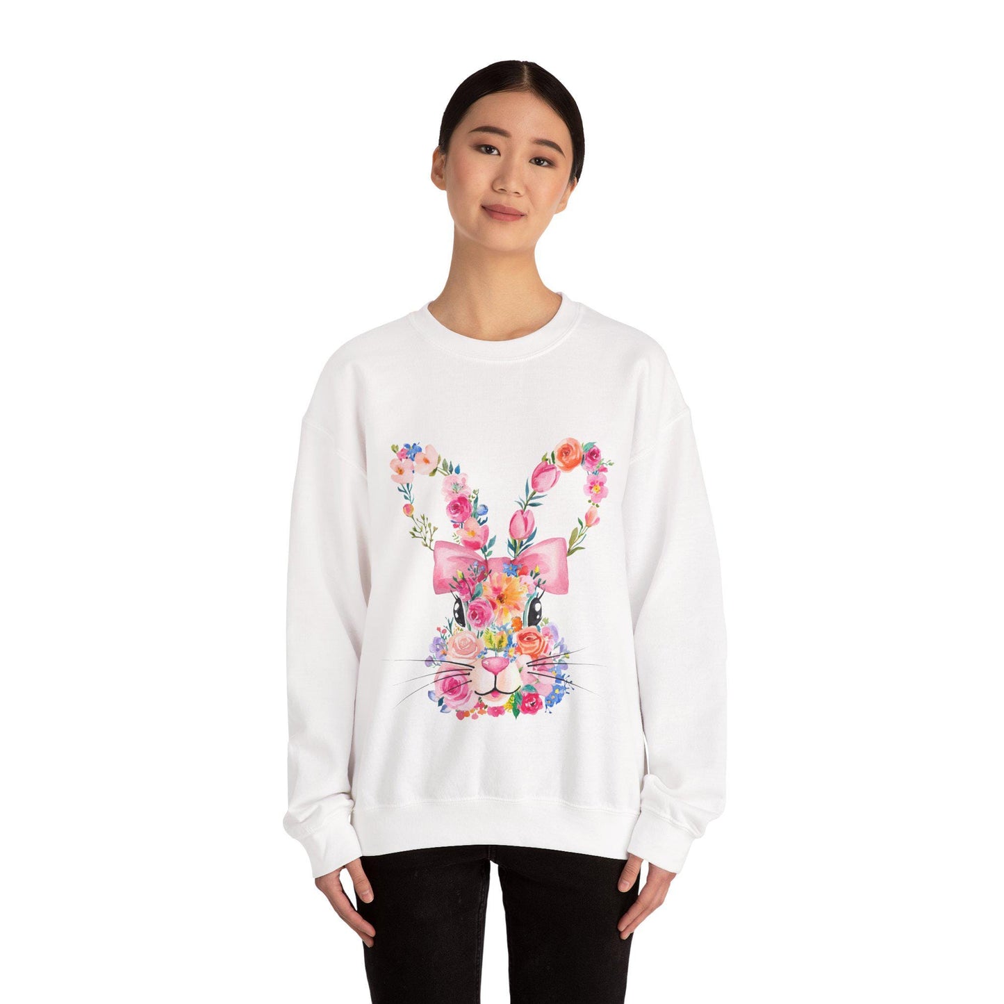 Floral Bunny Sweatshirt for Spring, Cute Easter Gift, Cozy Crewneck, Unisex Flower Sweatshirt, Casual Everyday Wear
