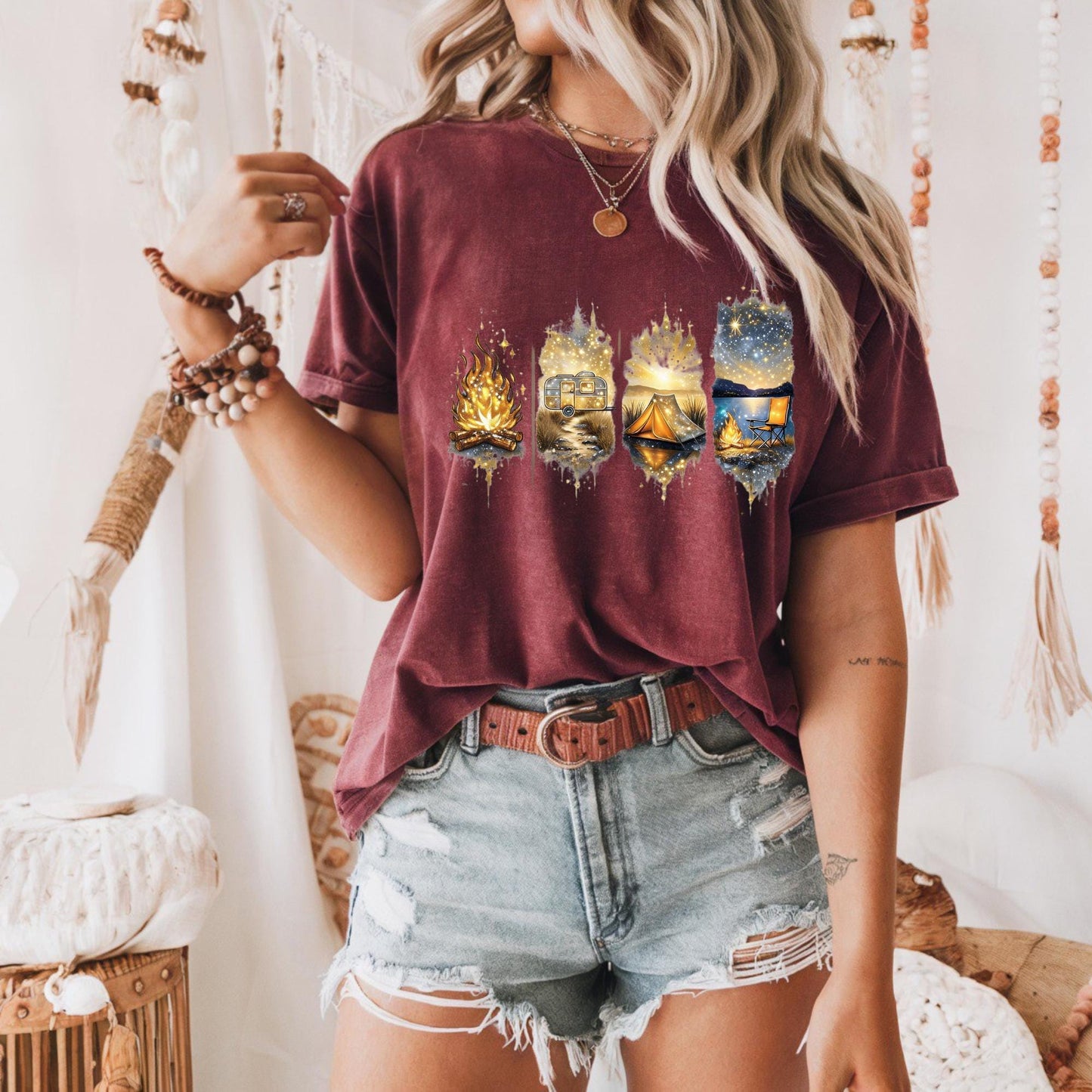 Sparkle Camping Tee with Beautiful Landscape Designs, Casual Everyday Wear, Nature Lover Gift, Artsy T-Shirt, Travel Enthusiast Apparel