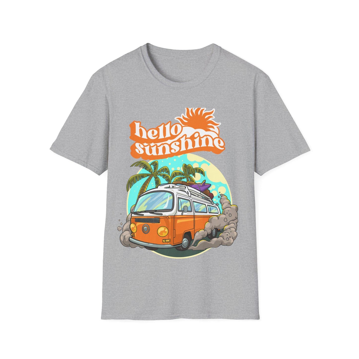 Hello Sunshine Summer T-Shirt, Vintage Camper Tee, Beach Vibes Shirt, Gift for Travelers, Summer Outing Apparel