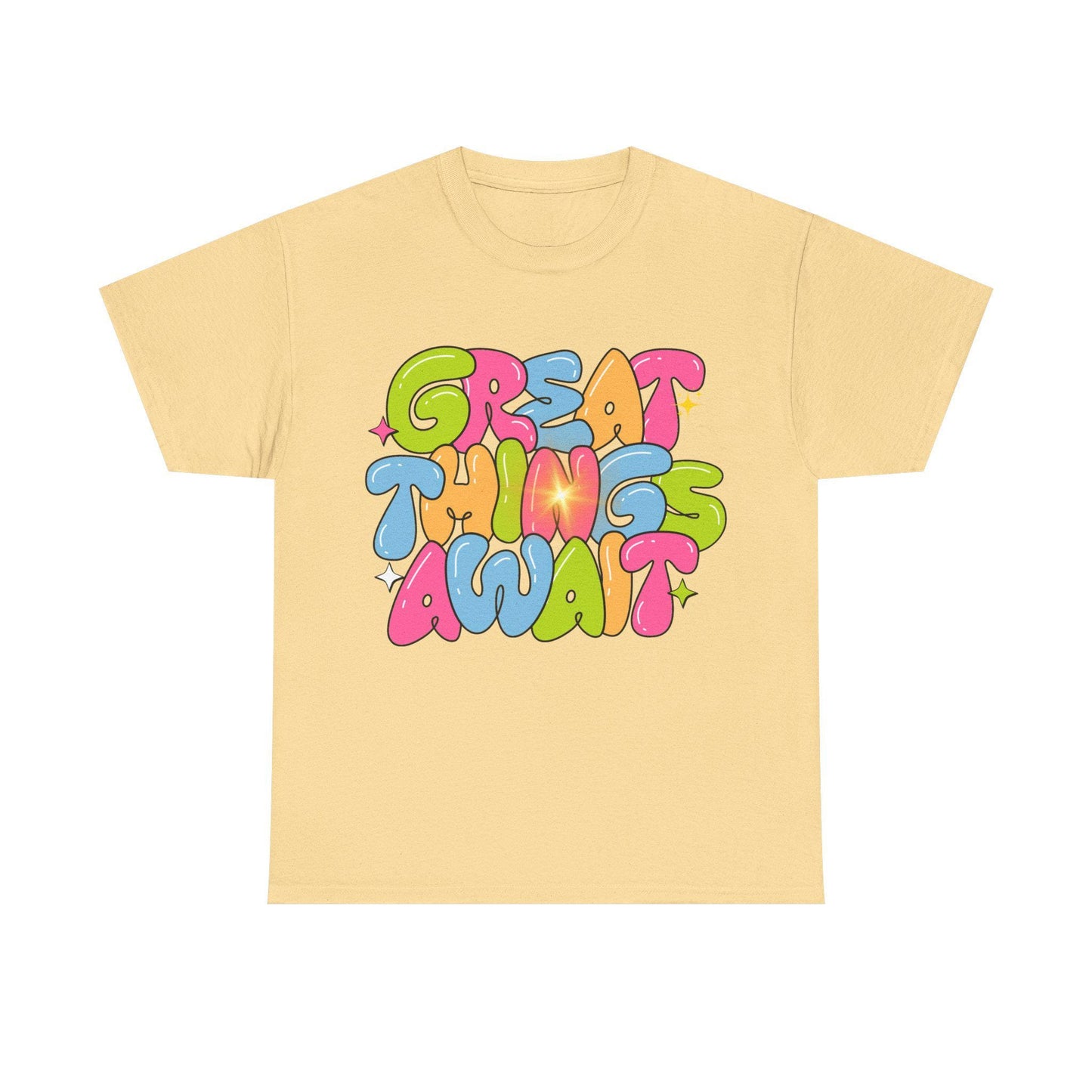 Motivational Graphic Tee, Great Things Await Tee, Unisex Inspirational Shirt, Positive Vibes Cotton Tee, Gift for Friends