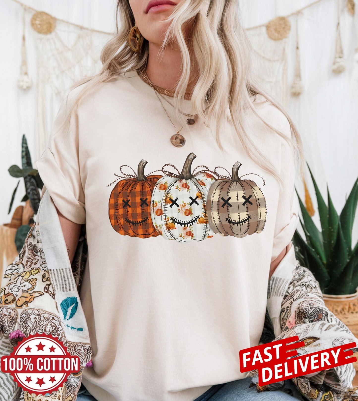 Comfort Colors® Fall Pumpkin T-Shirt, Autumn Fall Shirt, Thanksgiving Shirt, Pumpkins Shirt, Checkered Pumpkin Shirt