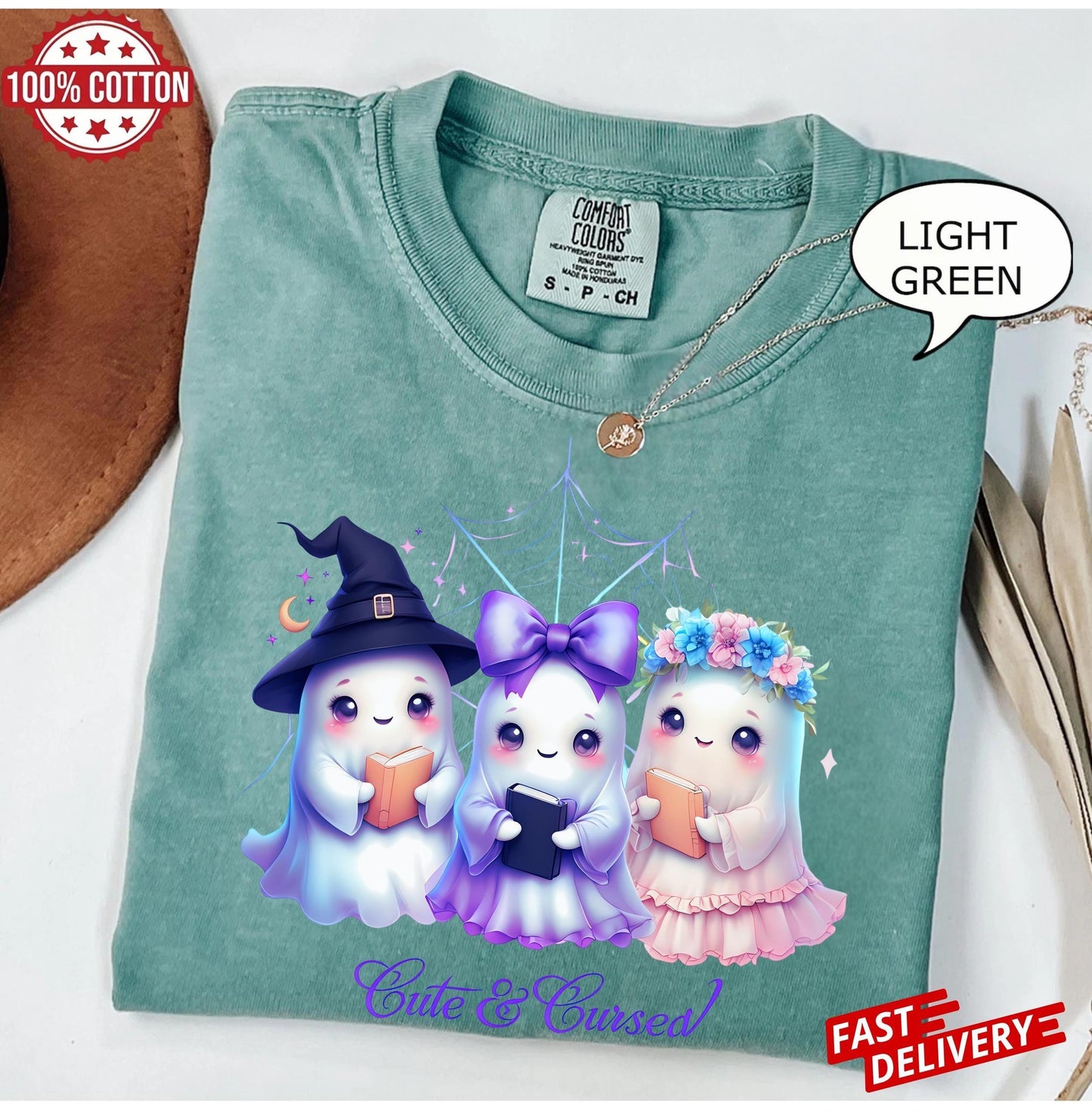 Cute & Cursed Ghost T-shirt - Fun Magical Halloween Apparel with Cute Ghosts - Unisex Spooky Ghost Shirt for All Ages