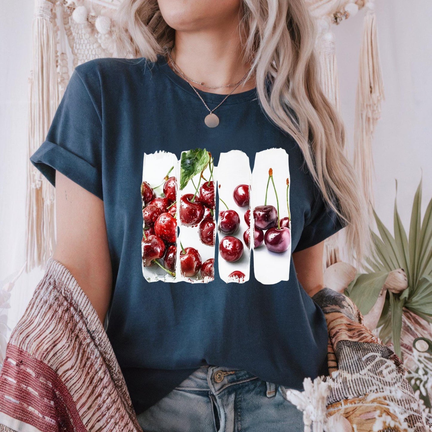 Luscious Cherry Delights Tee, Cherry Print Unisex Heavy Cotton Tee, Eco-Friendly Gift, Fruit Lover's Gardening Apparel, Vintage Style Shirt