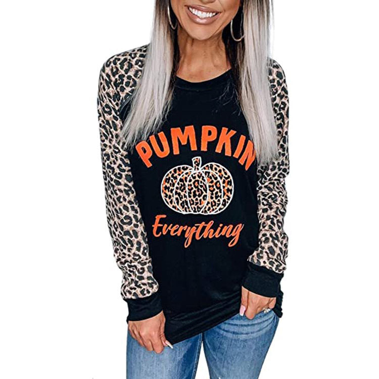 Halloween Funny Women's Print Round Neck Long Sleeve T-Shirt Top
