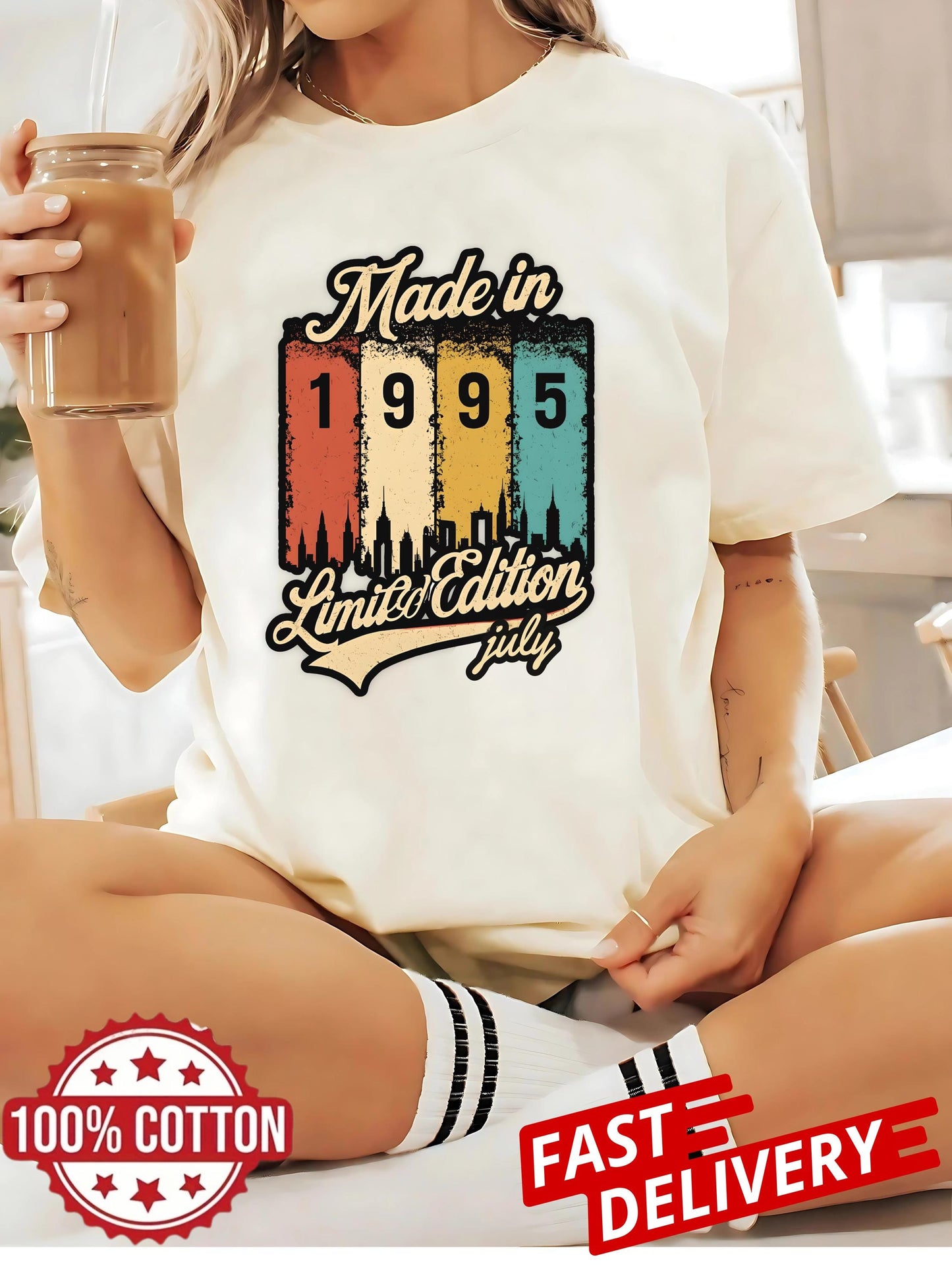 Made In 1995 July T Shirt Limited Edition 30th Birthday Gift Vintage Born In July Graphic Tee Retro 1995 Unisex Top For Men Women