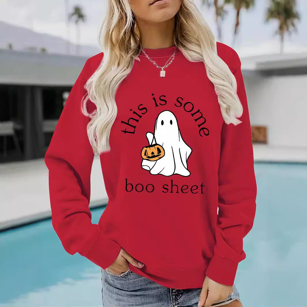 Casual Long Sleeve Round Neck Halloween Printed Pullover Sweater Sweatshirt