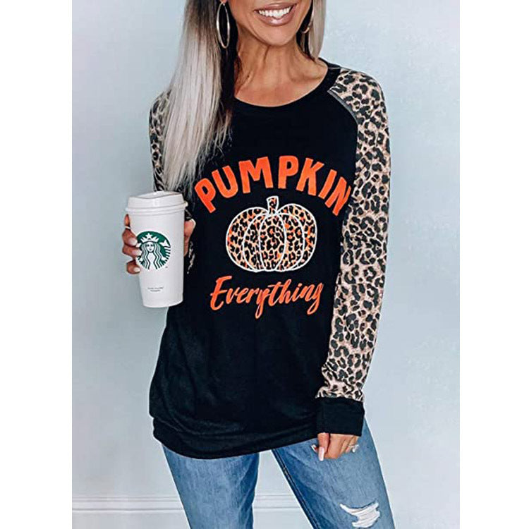Halloween Funny Women's Print Round Neck Long Sleeve T-Shirt Top