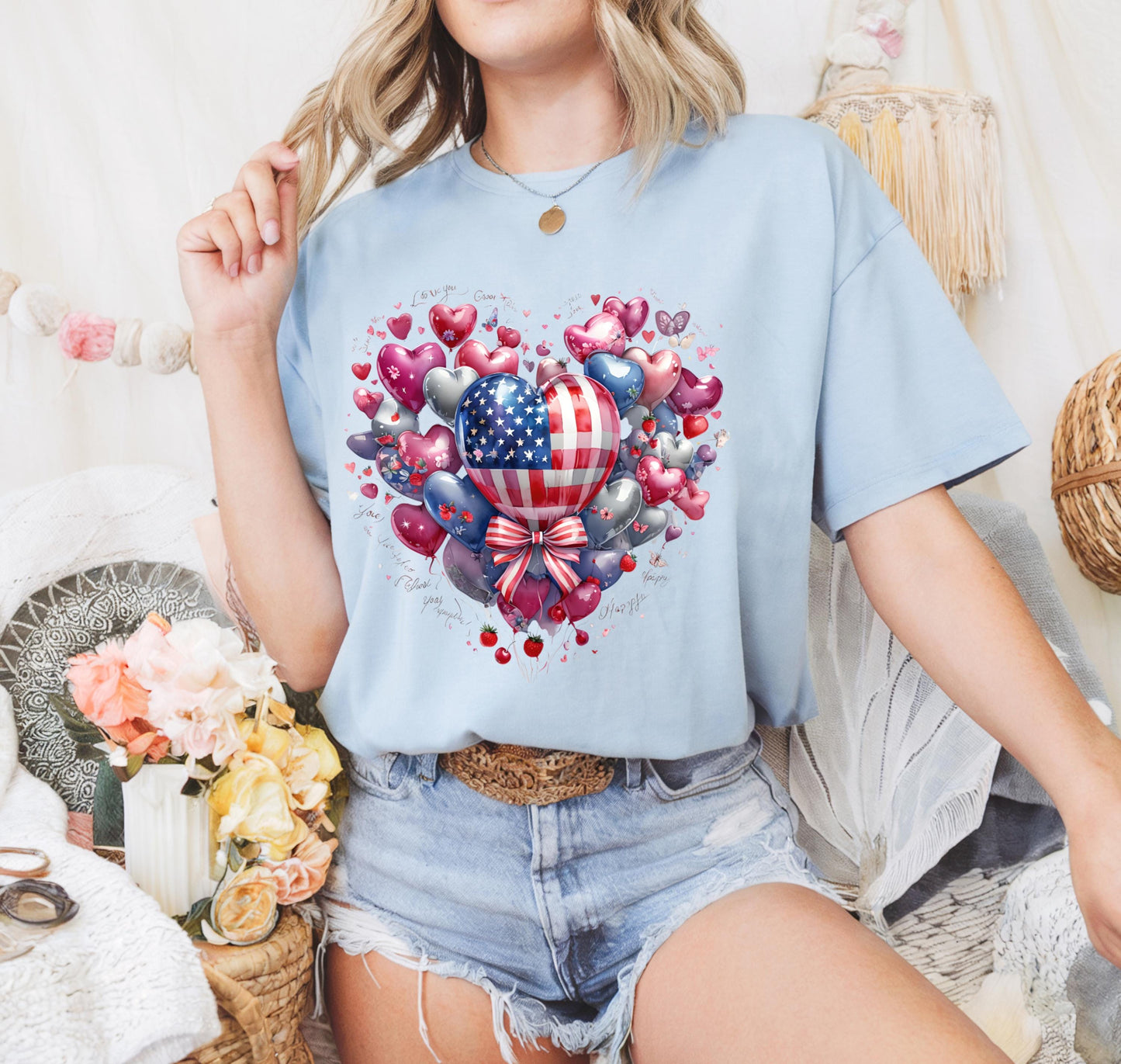 Love Heart Balloons and Fruit Tee Cute Valentine's Day Shirt Love T Shirt Romantic Italian Tee Heart Shape Balloons Shirt Love Letter