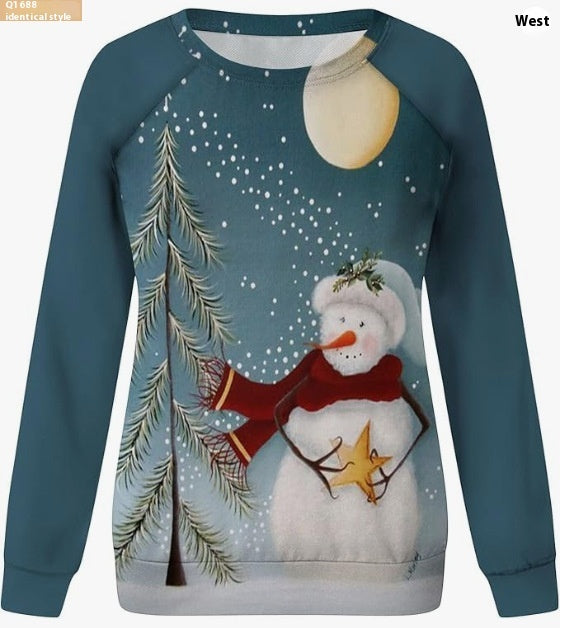 Christmas European And American Women Printed Crew Neck Sweatshirt