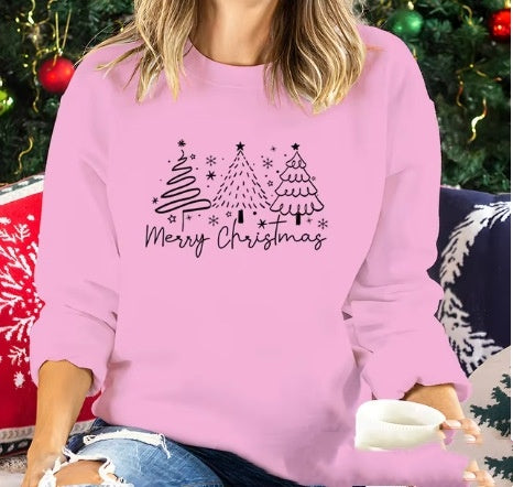 Solid Color Christmas Round-neck Shirt Ladies