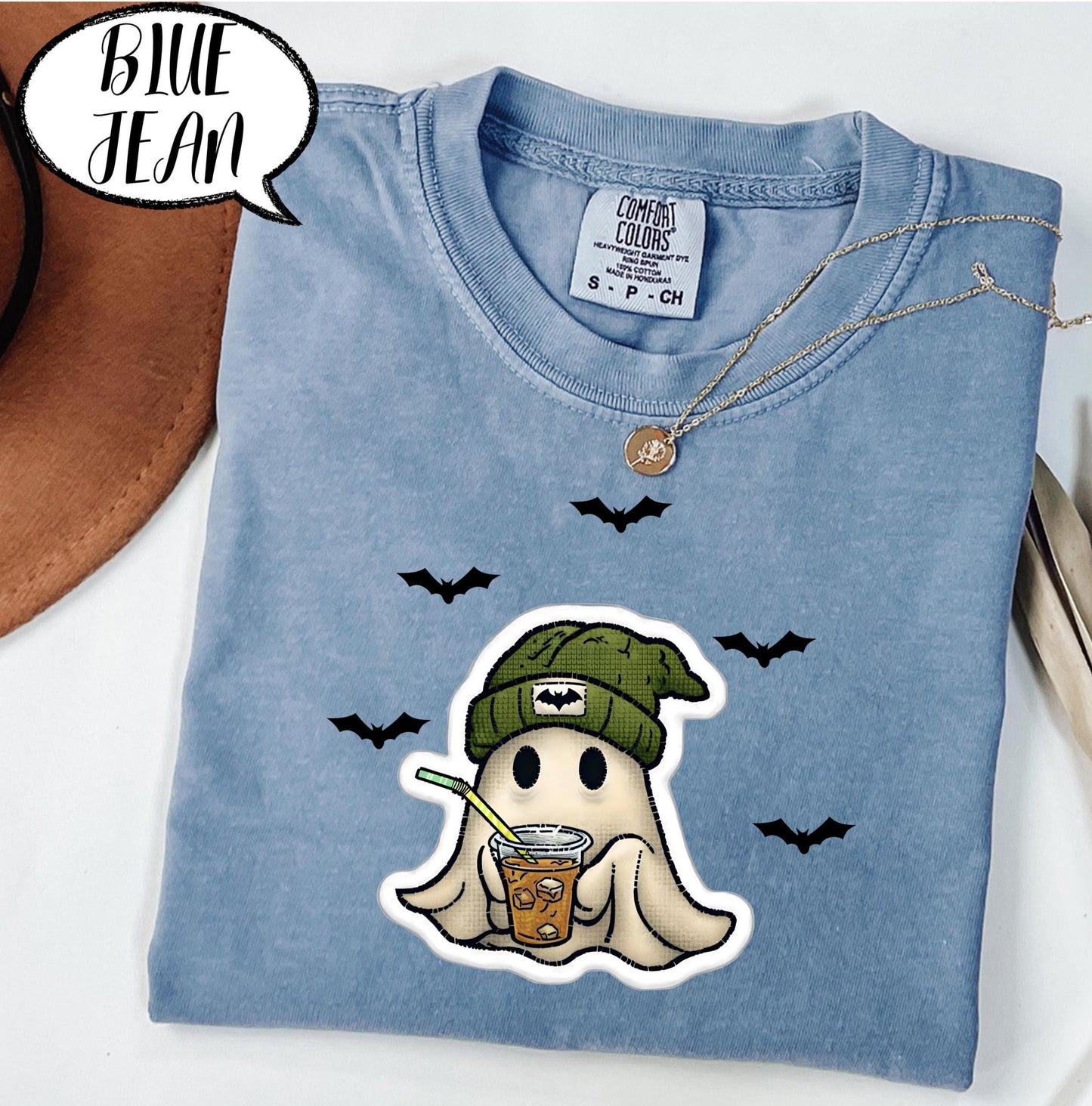 Comfort Colors® Ghost Shirt, Cute Halloween T Shirt, Spooky Season Tee, Iced Coffee Ghost Top, Fall Aesthetic Graphic Shirt Unisex