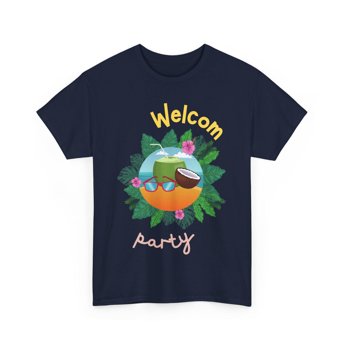 Welcome Party Unisex Heavy Cotton Tee, Tropical Summer Shirt, Vacation Casual Outfit, Outdoor Celebration T-Shirt, Beach Party Top