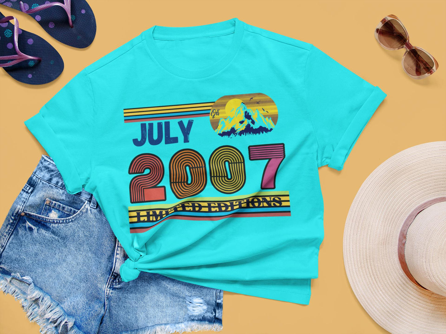 2007 Birthday T-Shirt, 18th Birthday Gift, Vintage Born in June Tee, Retro Unisex Shirt, Anniversary Outfit, Party Top for Men and Women
