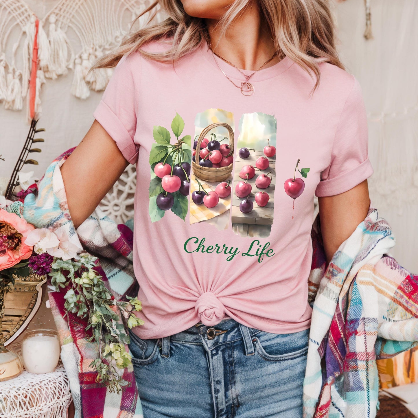 Cherry Life Unisex Heavy Cotton Tee Summer Vibes Tee Gift For Fruit Lovers Casual Wear Gardening Outfit Nature Inspired Apparel Men Women