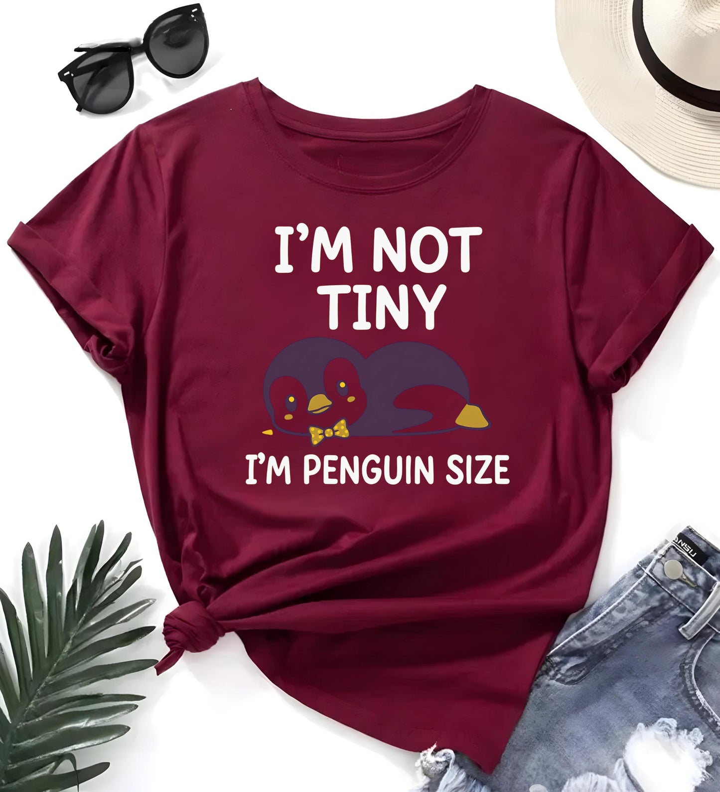 Im Not Tiny Penguin Size Funny T Shirt Cute Cartoon Graphic Tee Unisex Casual Top Penguin Lover Shirt Geek Nerd Style Gift For Him Her