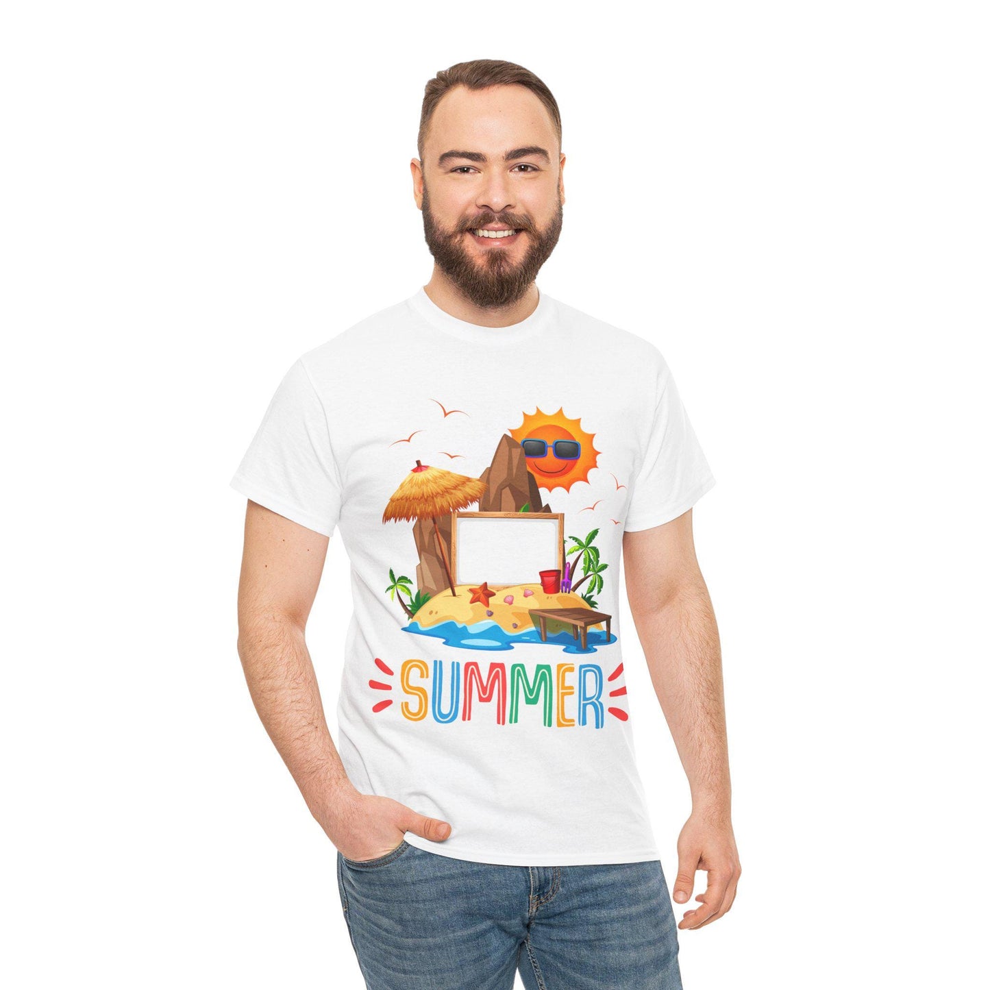 Sunny Summer Vibes T-shirt Unisex Heavy Cotton Tee, Beach Shirt, Vacation Top, Summer Party Apparel, Fun Graphic Tee, Casual Summer Wear
